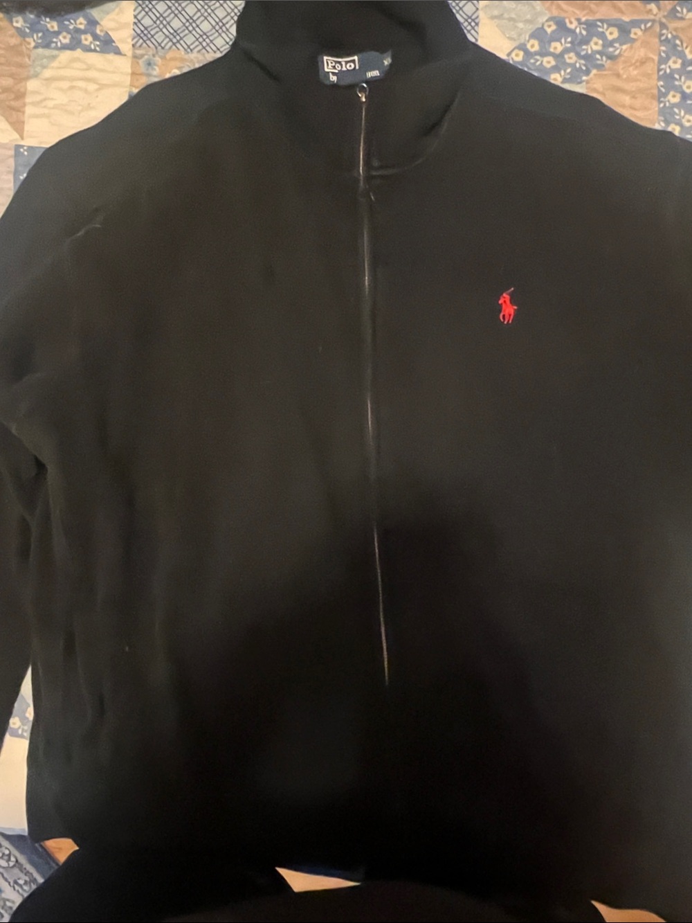 Polo Ralph Lauren Black full zip cardigan Sweater with Red Pony
